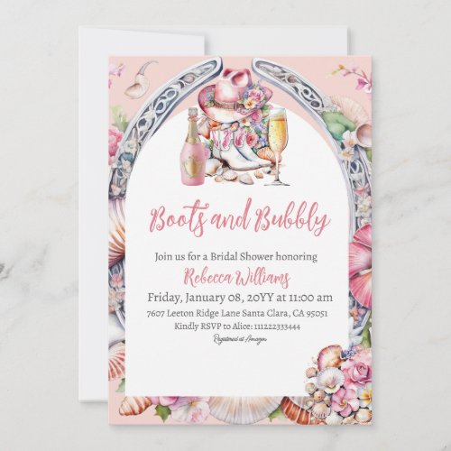 Boots and Bubbly Pink Beach Western Bridal Shower Invitation