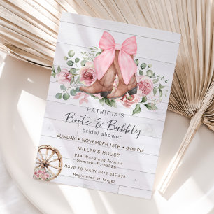 Boots and Bubbly Pink Bow Cowgirl Bridal Shower Invitation