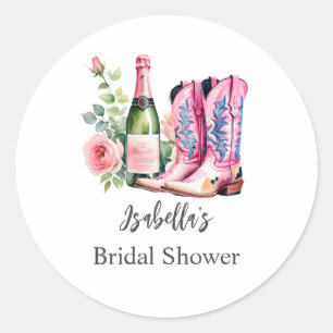 Boots and Bubbly Pink Bridal Shower Classic Round Sticker