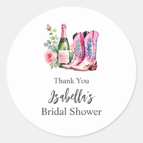 Boots and Bubbly Pink Bridal Shower Classic Round Sticker