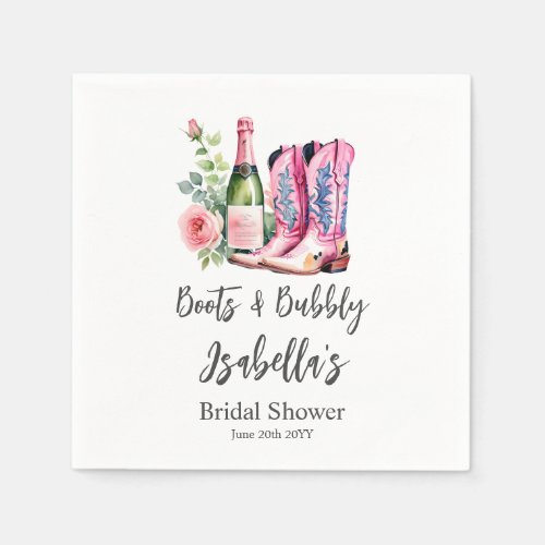 Boots and Bubbly Pink Bridal Shower Napkins