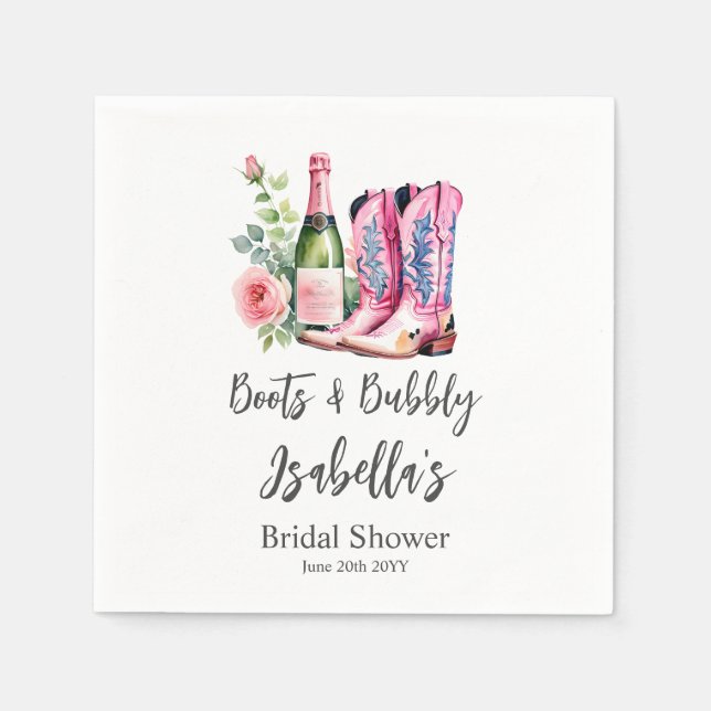 Boots and Bubbly Pink Bridal Shower Napkins (Front)