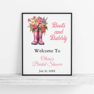 Boots and Bubbly Pink Bridal Shower Welcome Sign