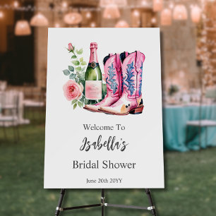 Boots and Bubbly Pink Bridal Shower Welcome Sign