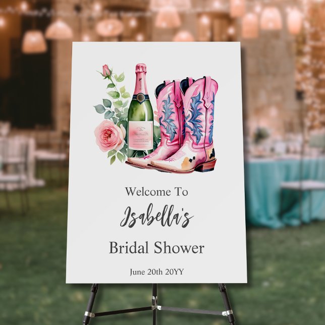 Boots and Bubbly Pink Bridal Shower Welcome Sign  (Creator Uploaded)