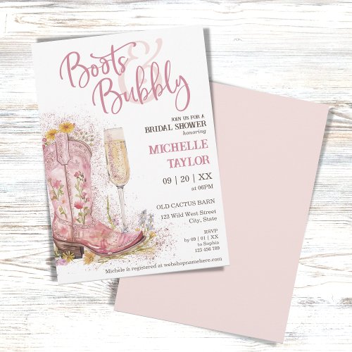 Boots and Bubbly Pink Floral Western Wild West Invitation
