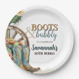Boots and Bubbly Rodeo Cowgirl Western Birthday Paper Plates