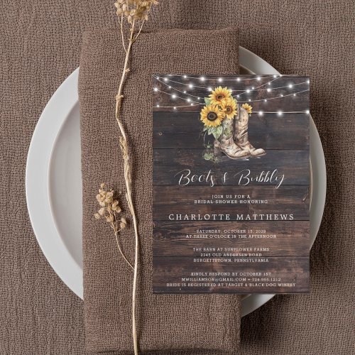Boots and Bubbly Rustic Floral Bridal Shower  Invitation