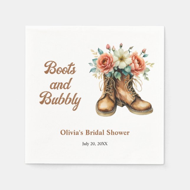 Boots and Bubbly Rustic Western Bridal Shower  Napkins (Front)