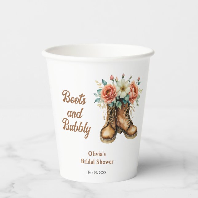 Boots and Bubbly Rustic Western Bridal Shower  Paper Cups (Front)