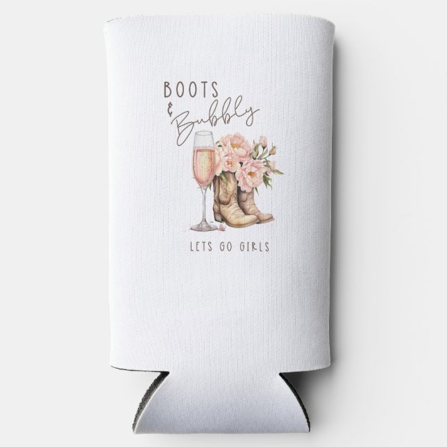 Boots and Bubbly Seltzer Can Cooler (Front)