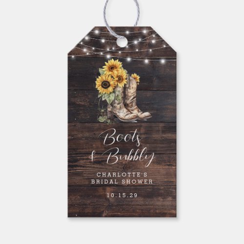 Boots and Bubbly Sunflowers Bridal Shower  Gift Tags