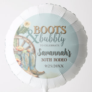 Boots and Bubbly Teal Blue Cowgirl Rustic Birthday Balloon