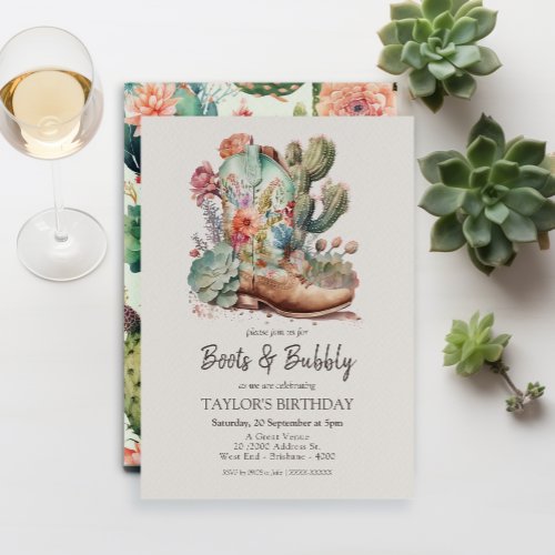 Boots and Bubbly Western Birthday Invitation 