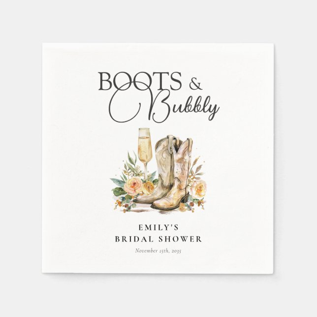 Boots and Bubbly Western Bridal Shower Napkins (Front)