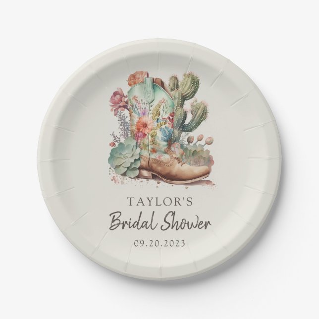 Boots and Bubbly Western Bridal Shower Paper Plates (Front)