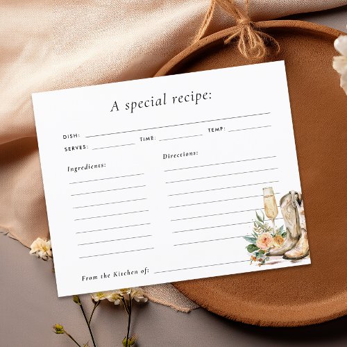 Boots and Bubbly Western Bridal Shower Recipe Card