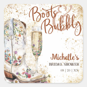 Boots and Bubbly Western Bride Wild West Country Square Sticker