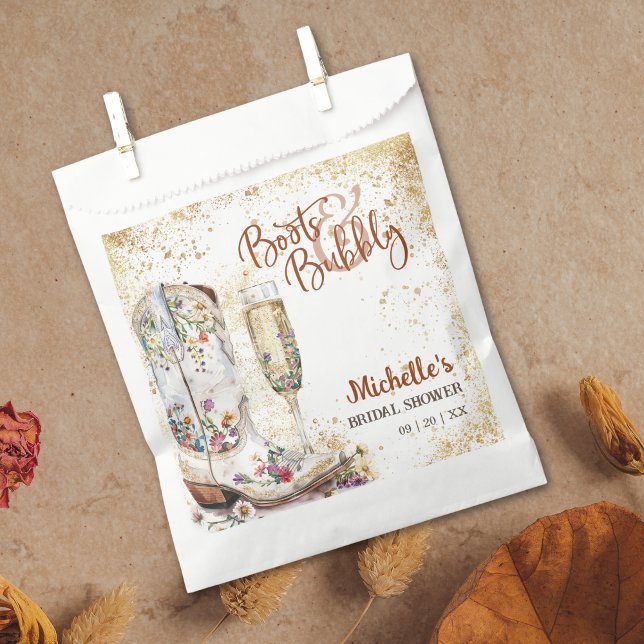 Boots and Bubbly Western Country Thank You Favor Bag (boots and bubbly bridal shower invitation with cowboy boots with flowers and champagne glass)