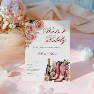 Boots And Bubbly Western Cowboy Bridal Shower Invitation