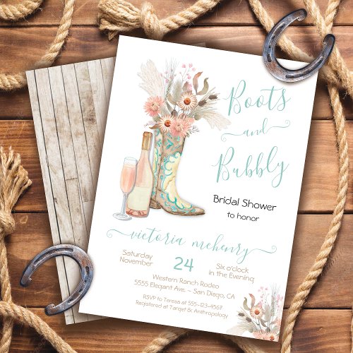Boots and Bubbly Western Cowgirl Bridal Shower Invitation