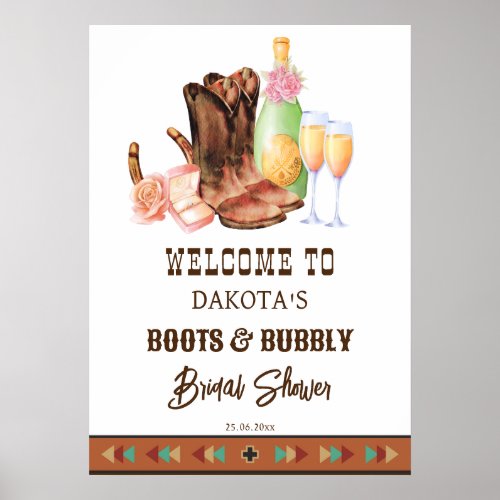 Boots and bubbly western cowgirl brunch welcome  poster