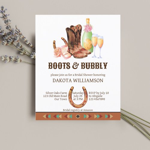 Boots and bubbly western cowgirl budget invitation