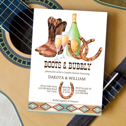 Boots and bubbly western cowgirl couples shower invitation