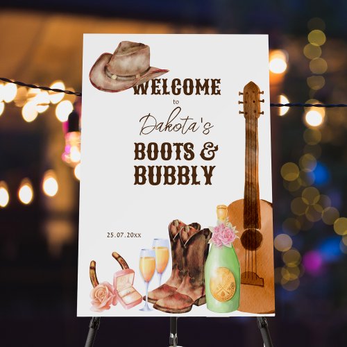 Boots and bubbly western cowgirl welcome sign