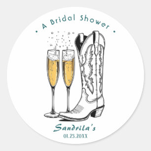 Boots and Bubbly Western Hand Drawn Classic Round Sticker