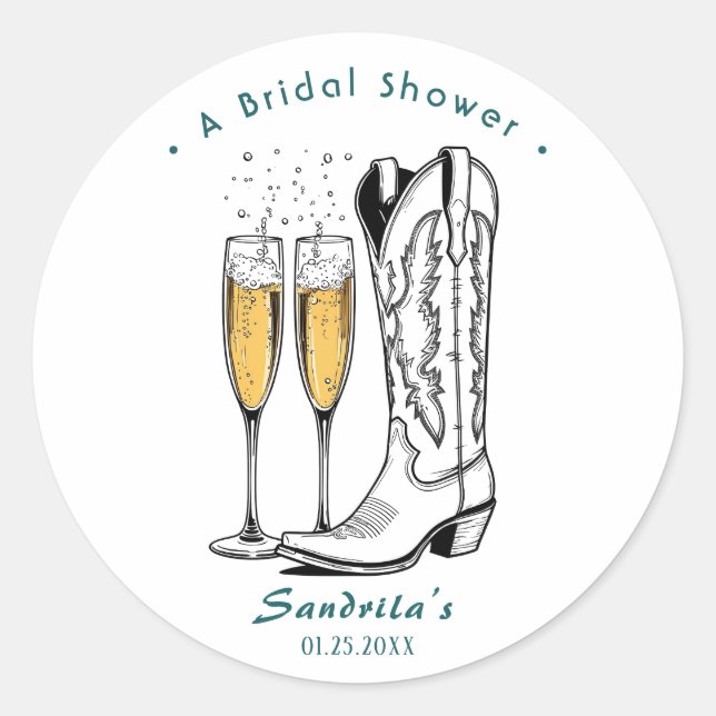 Boots and Bubbly Western Hand Drawn  Classic Round Sticker (Front)