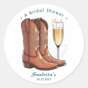 Boots and Bubbly Western Hand Drawn  Classic Round Sticker