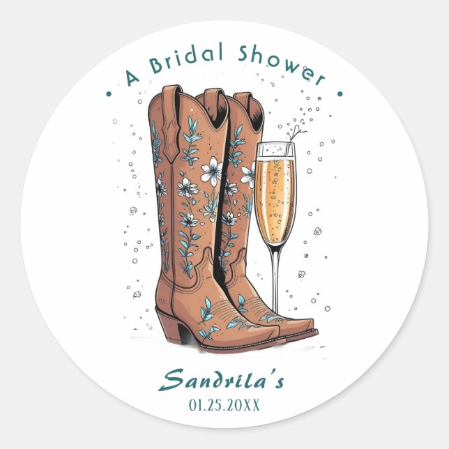 Boots and Bubbly Western Hand Drawn  Classic Round Sticker (Front)