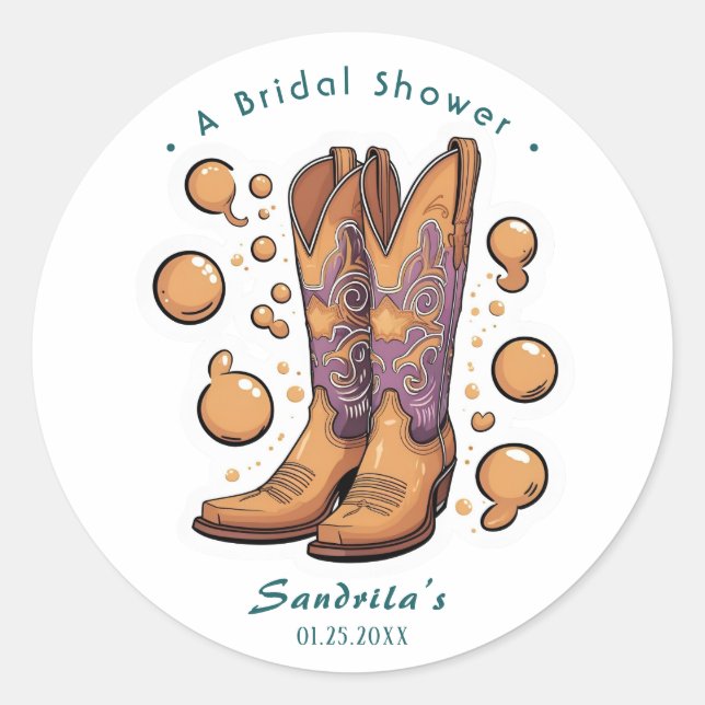 Boots and Bubbly Western Hand Drawn  Classic Round Sticker (Front)