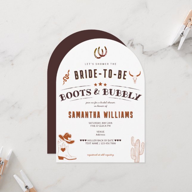 Boots and Bubbly Western Ranch Rodeo Bridal Shower Invitation (Front/Back In Situ)