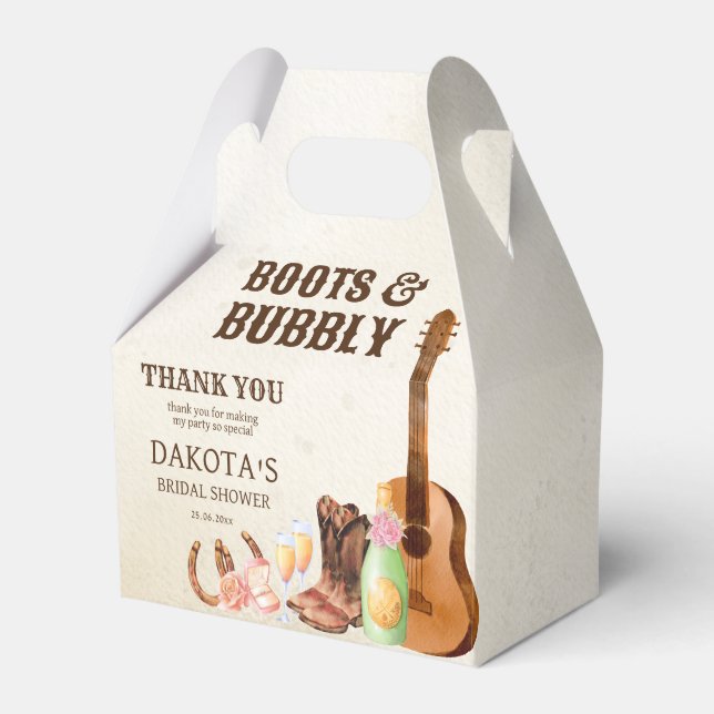 Boots and bubbly western rodeo cowgirl brunch  favor boxes (Front Side)