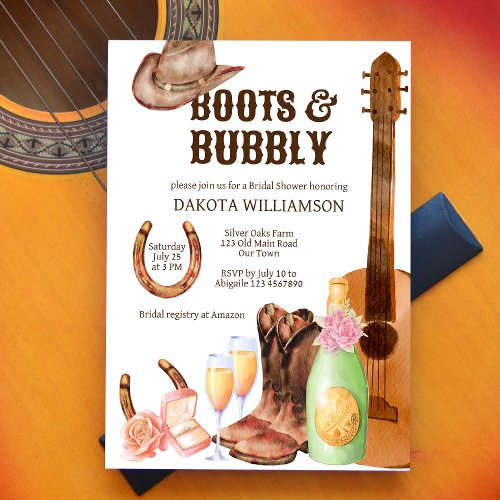 Boots and bubbly western rodeo cowgirl brunch invitation