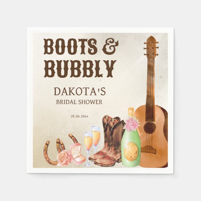 Boots and bubbly western rodeo cowgirl brunch  napkins (Front)