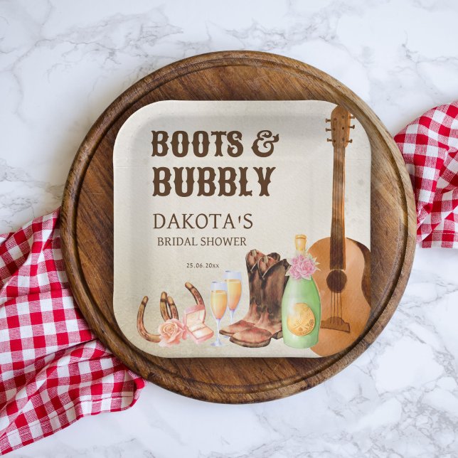 Boots and bubbly western rodeo cowgirl brunch  paper plates (Creator Uploaded)