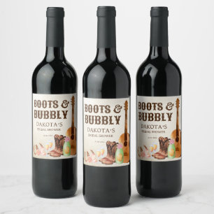Boots and bubbly western rodeo cowgirl brunch wine label