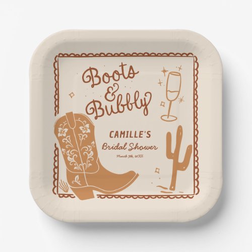 Boots and Bubbly Whimsical Hand Drawn Paper Plates