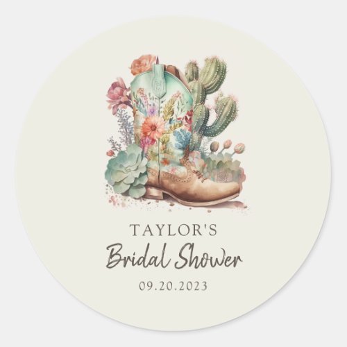 Boots and Bublly Western Bridal Shower Classic Round Sticker