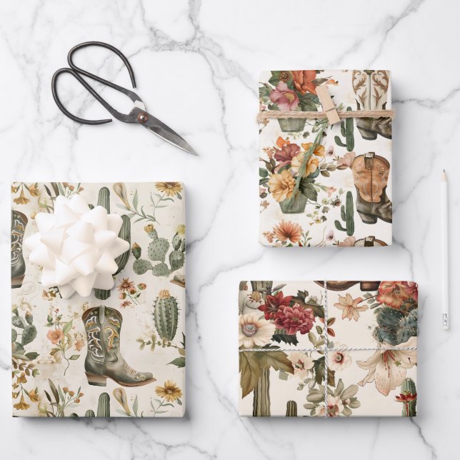 Boots And Cactus  Wrapping Paper Sheets (Front)