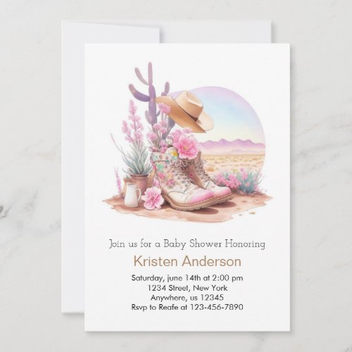 Boots and Hat Delightful Cowgirl Baby Shower Invitation