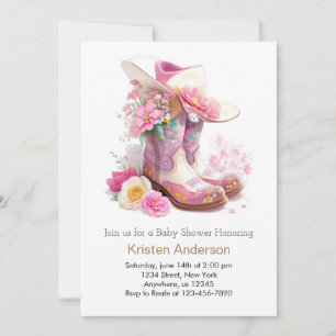Boots and Hat Western Cowgirl Baby Shower Invitation