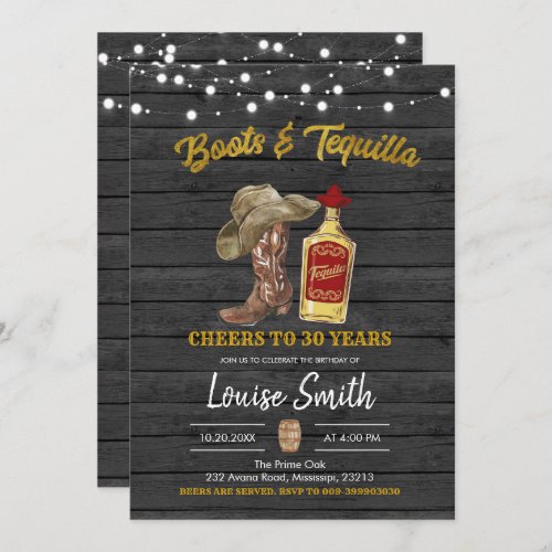 Boots and Tequilla Adult Birthday Invitation