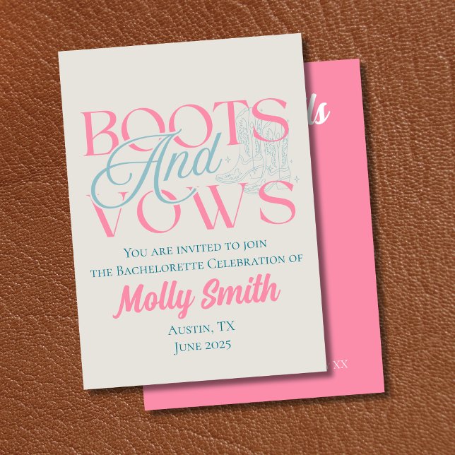 Boots and Vows Western Bachelorette Itinerary Invitation (Boots and Vows invite with modern serif font – perfect for bachelorette or bridal celebrations!)