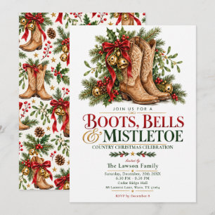 Boots Bells & Mistletoe Country Christmas Invitation