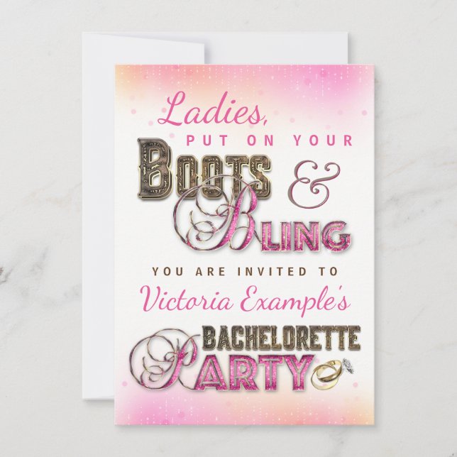 Boots Bling Bachelorette Party Invitations (Front)