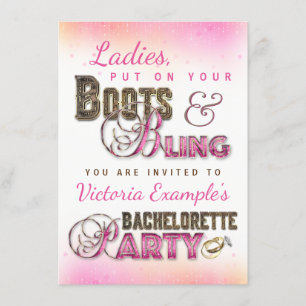 Boots Bling Bachelorette Party Invitations